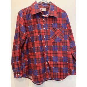 Vintage American Sweetheart womens flannel shirt red blue long sleeve Sz L Gorp